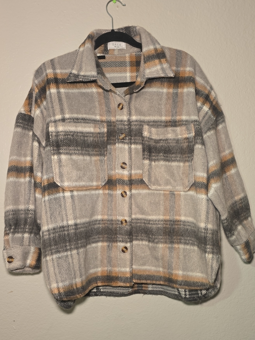 Sage Plaid Kids Shacket in Gray, Tan & Cream